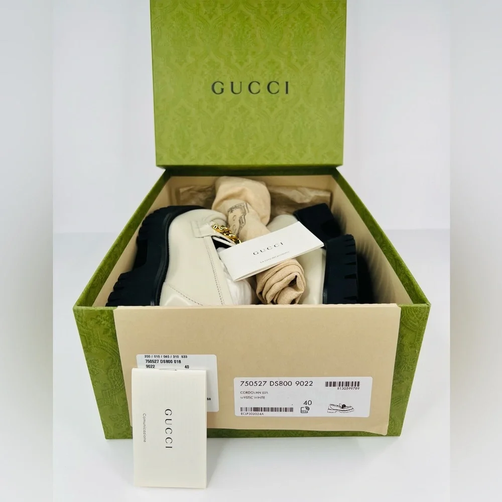 Gucci Jeanne GG Logo Chain Cordovan Lux Moc Toe Platform Loafers Size EU 40 - Picture 2 of 13